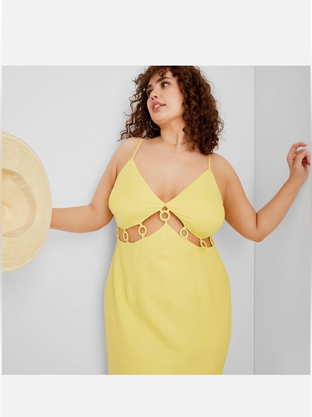 NWT Future Collective x Jenee Naylor Yellow Linen Blend Ring Maxi Dress Size 14 - Picture 6 of 10